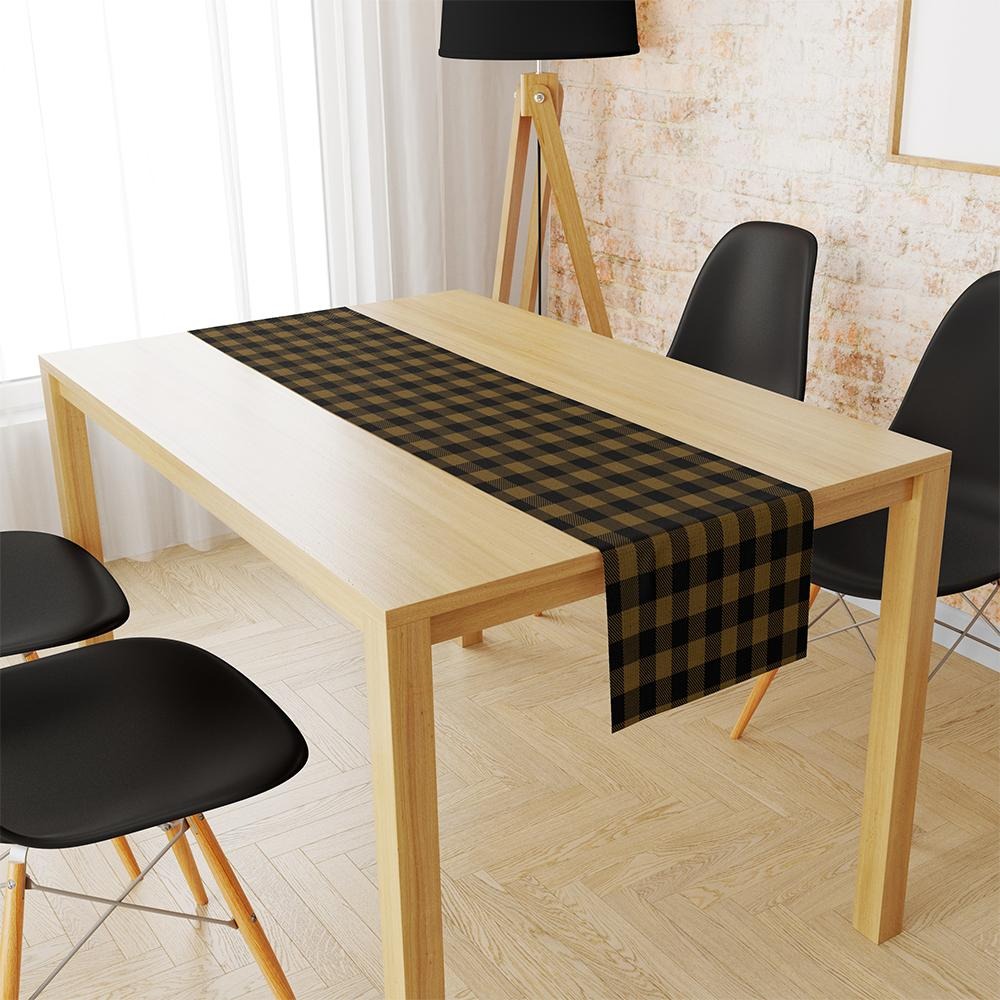 Sarı-Siyah Kare Runner 140x45CM