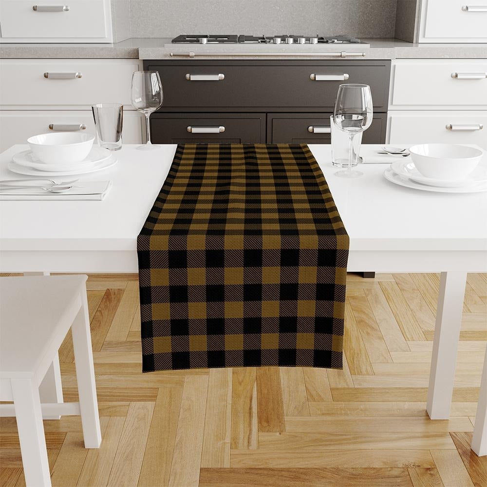 Sarı-Siyah Kare Runner 140x45CM