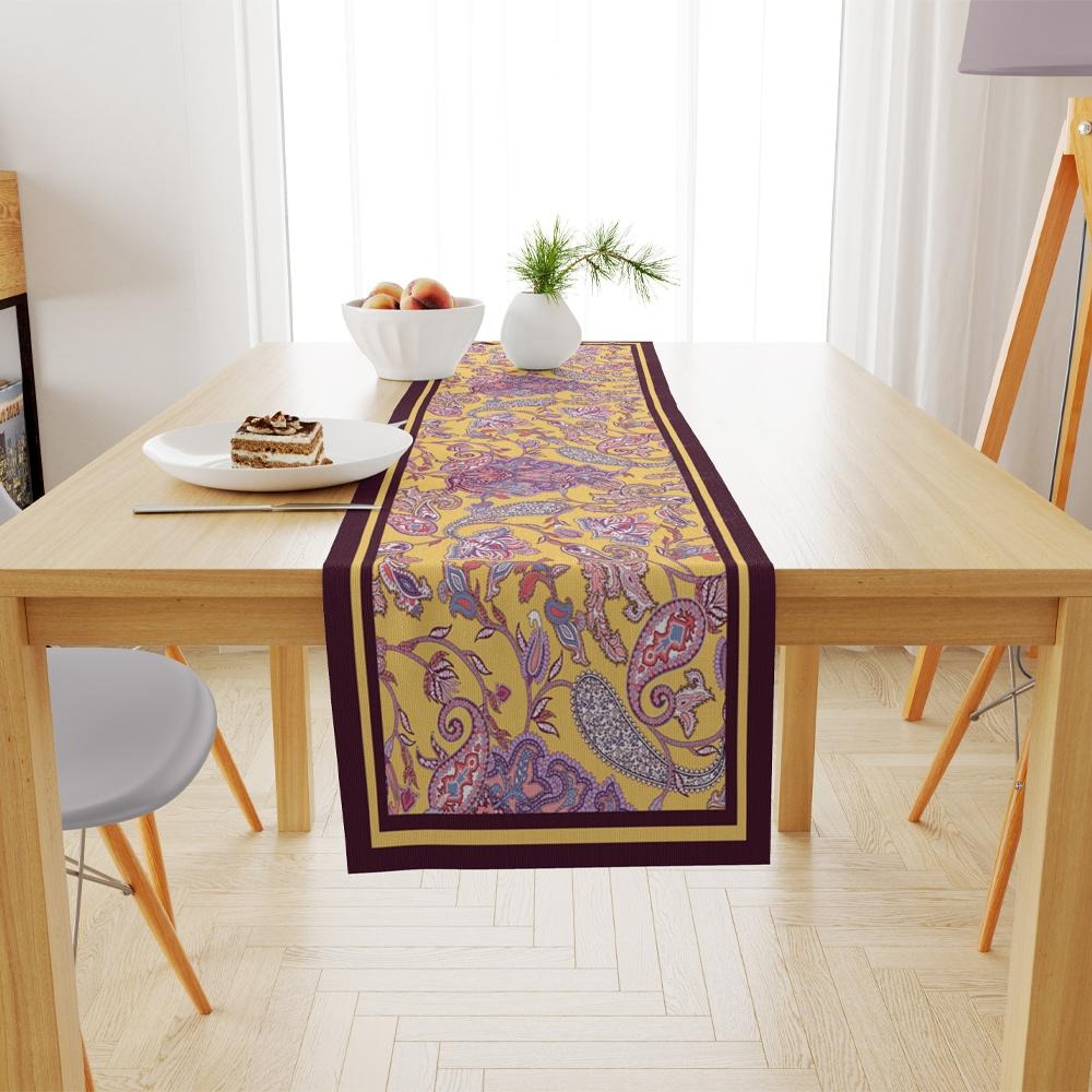 Mor Damask Desen Runner 140x45CM