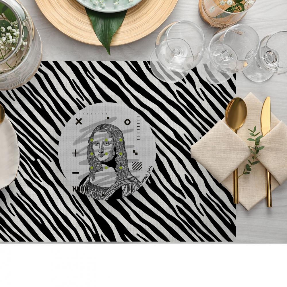 Zebra Desenli İkonik Yıldız Desenli Sanat Baskılı Amerikan Servis – 4’lü Retro Set (30x50 Cm)