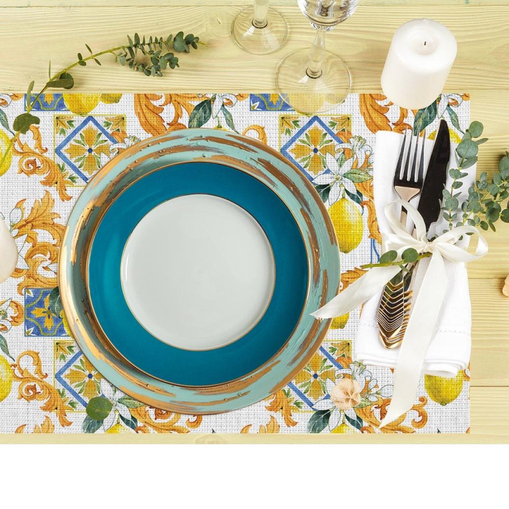 Akdeniz Esintili Seramik ve Limon Desenli Amerikan Servis Takımı - 4'lü Set (35X50 cm)