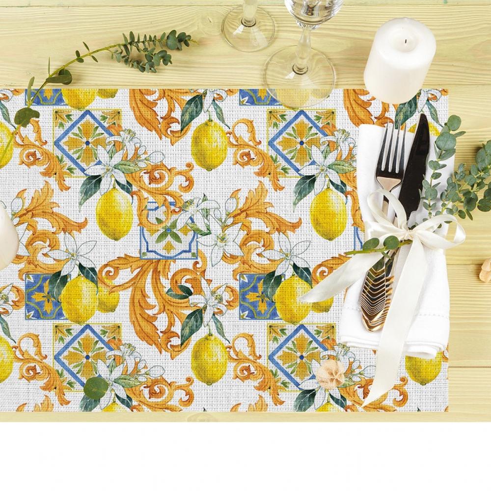 Akdeniz Esintili Seramik ve Limon Desenli Amerikan Servis Takımı - 4'lü Set (35X50 cm)