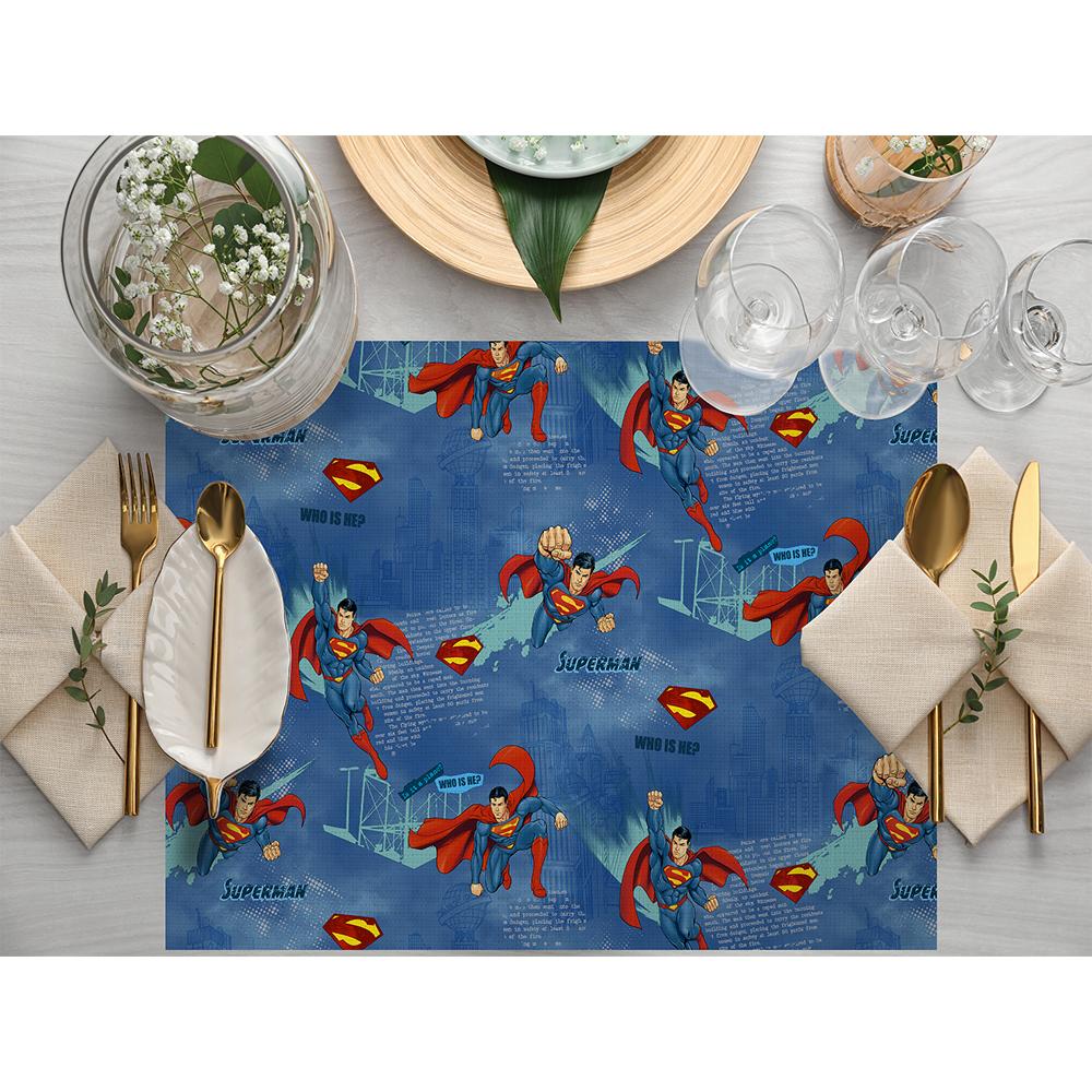 Mavi Superman Temalı Amerikan Servis 4'lü Enerjik Set 30x50 cm