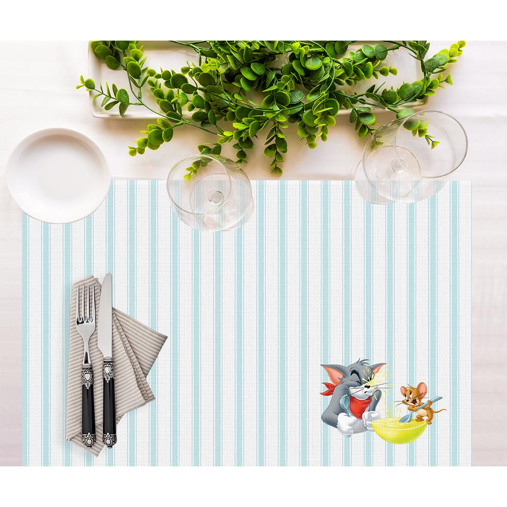 Tom And Jerry Striped Kumaş Amerikan Servis 4'lü Set 35X50CM