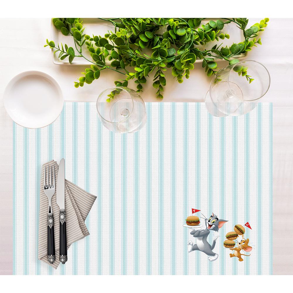 Tom And Jerry Striped Kumaş Amerikan Servis 4'lü Set 35X50CM