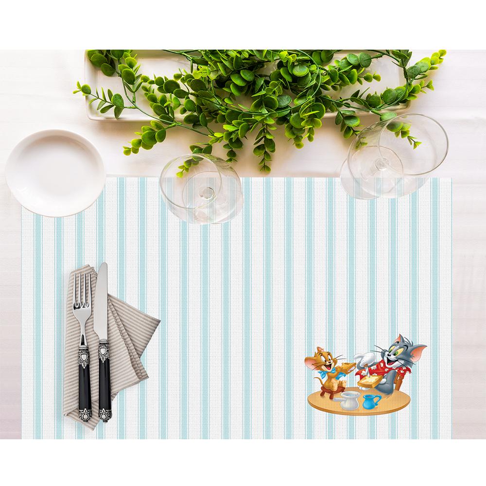 Tom And Jerry Striped Kumaş Amerikan Servis 4'lü Set 35X50CM