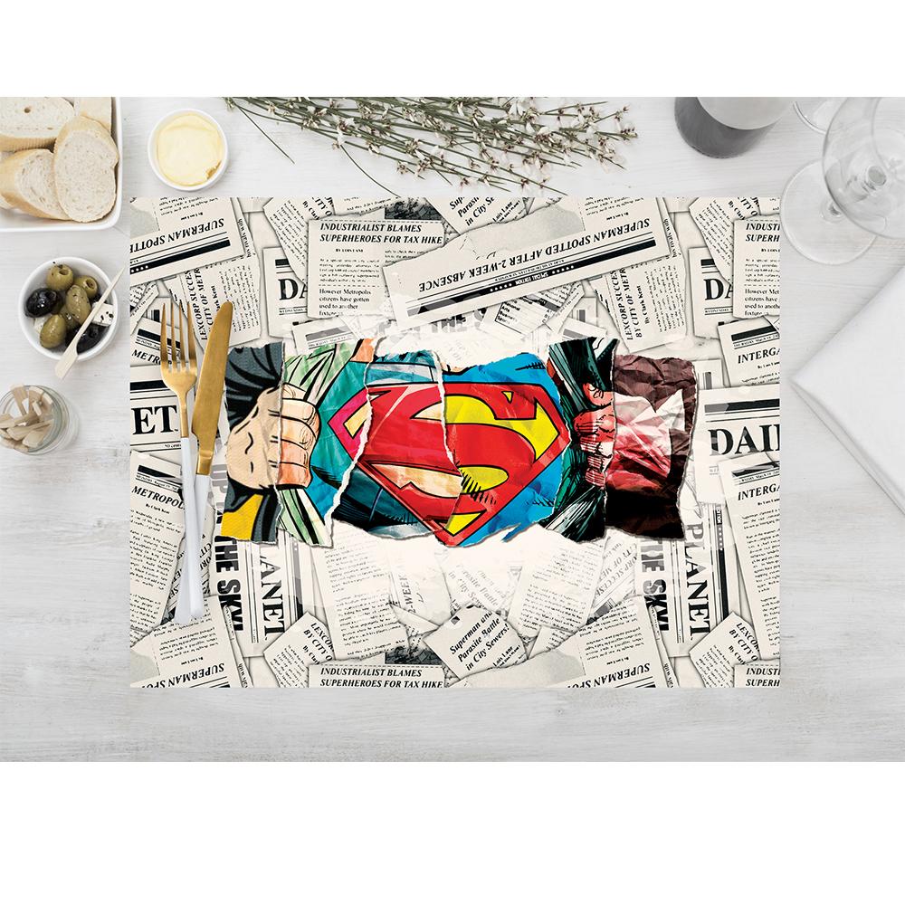 Superman Temalı Retro Gazete Desenli Amerikan Servis – 4’lü Set 30x50 cm