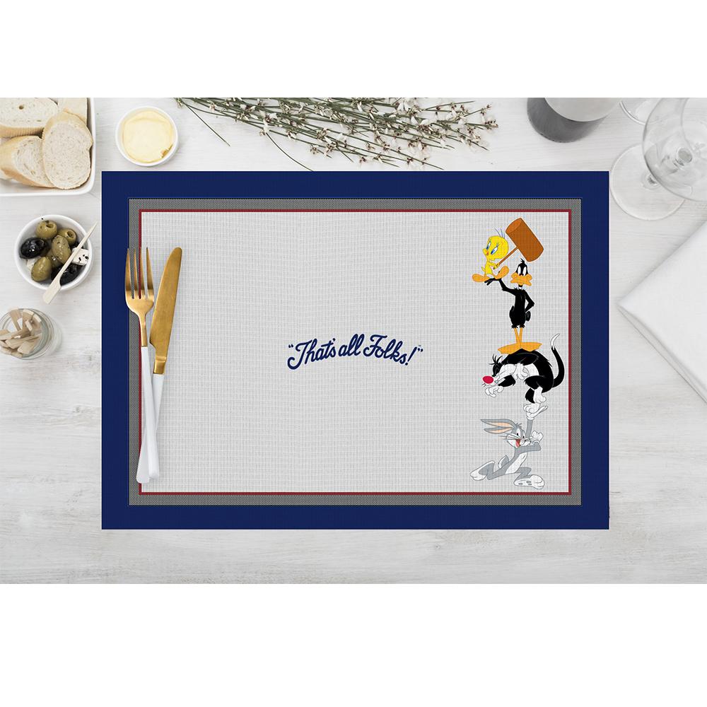 That’s All Folks! Yazılı Amerikan Servis – 4’lü Çizgi Film Temalı Sofra Seti (30x50 Cm)